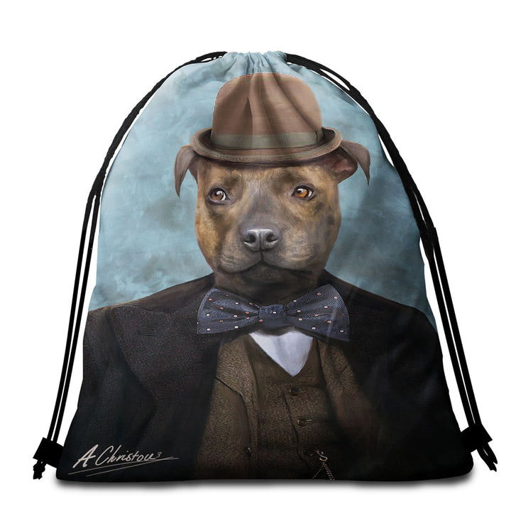 Sir Edmund the Bulldog Cool and Funny Dog Beach Towel Bags