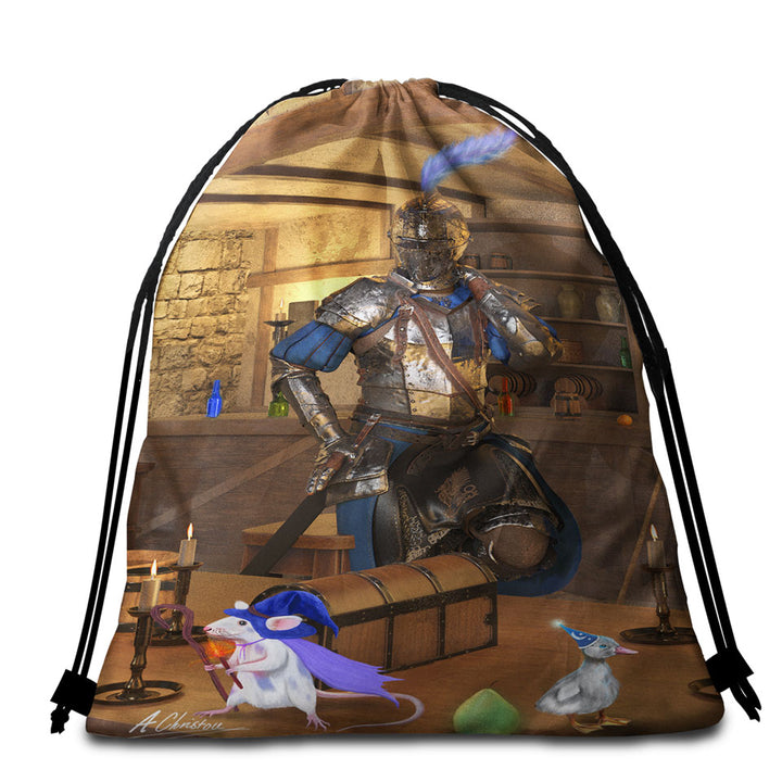 Sir Simion the Dragonhearted Fantasy Art Packable Beach Towel