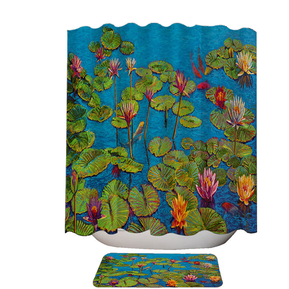 Six Koi Fish in Water Lily Pond Shower Curtain
