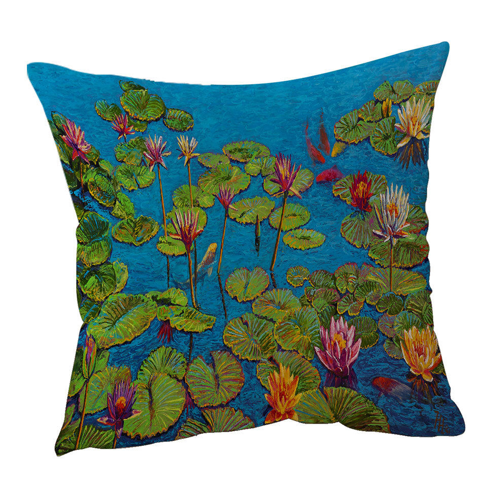 Six Koi Fish in Water Lily Pond Throw Pillow