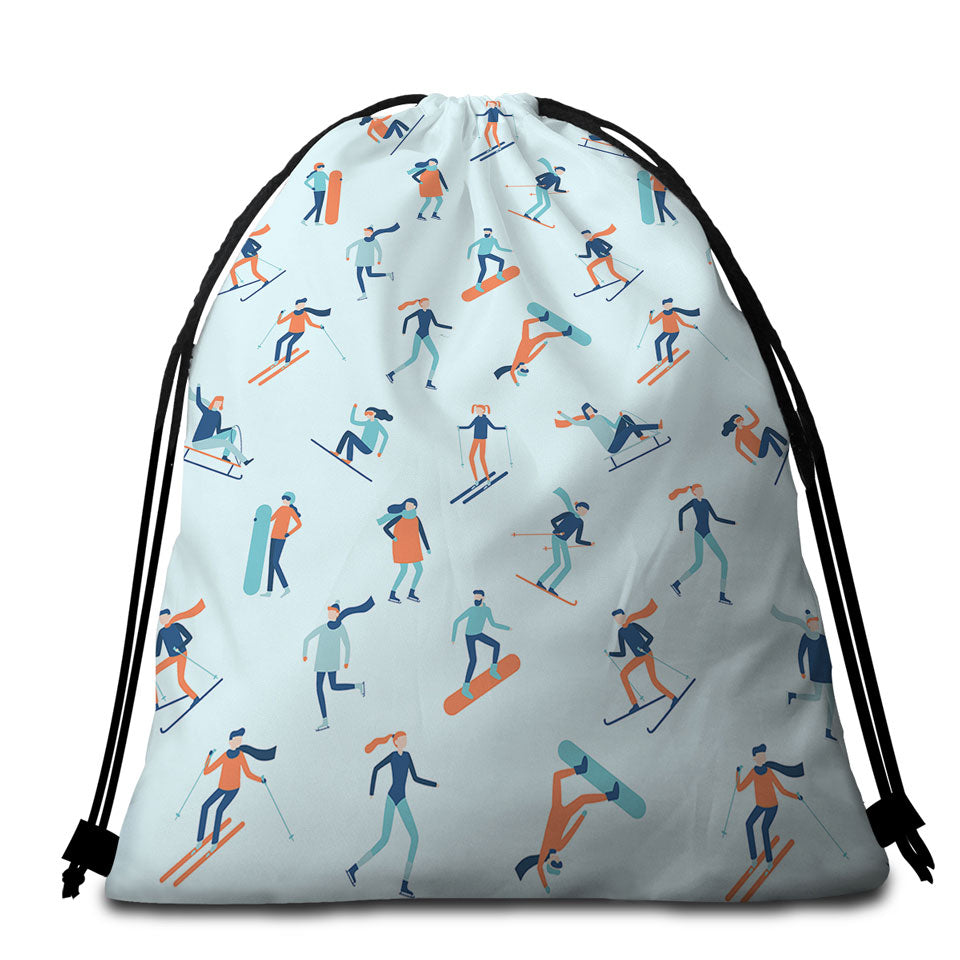Skiing and Snowboarding Beach Towel Bags