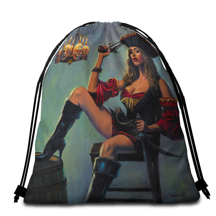 Skull Candles Chandelier Sexy Lady Pirate Beach Towels and Bags Set