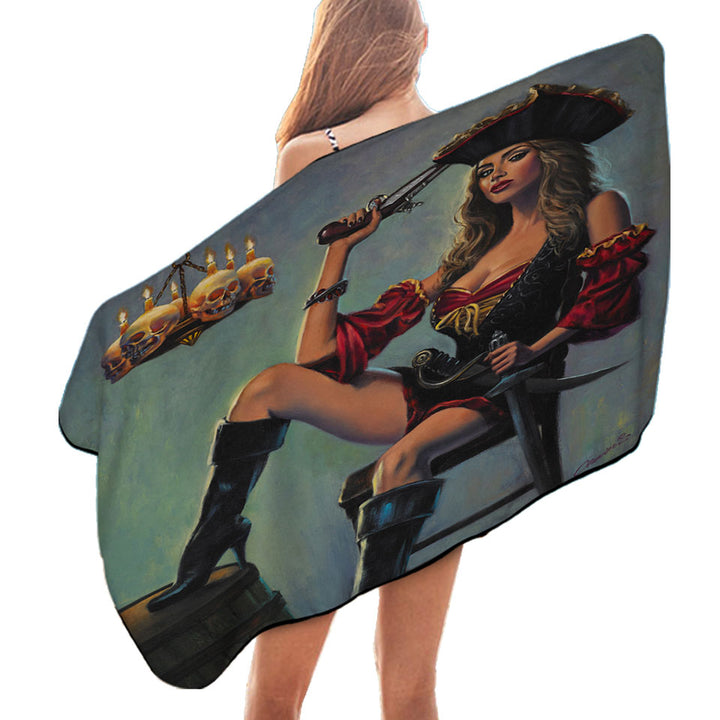 Skull Candles Chandelier Sexy Lady Pirate Beach Towels