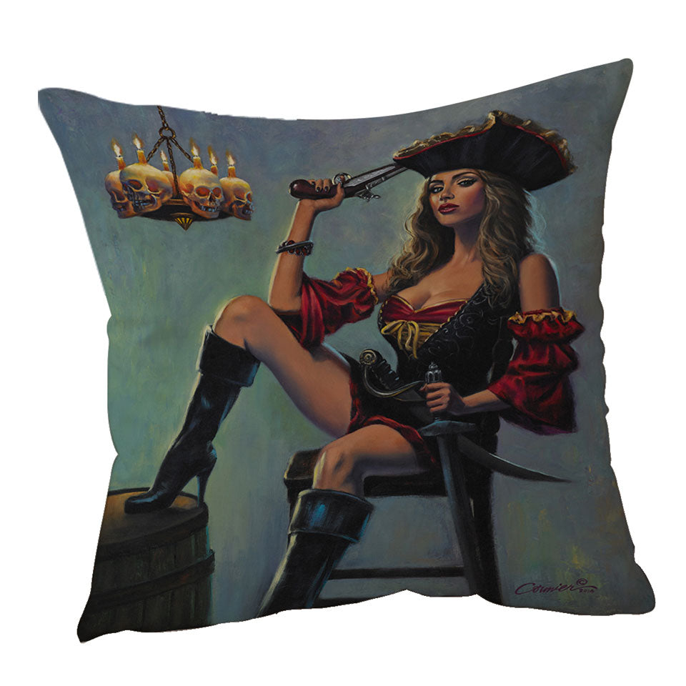 Skull Candles Chandelier Sexy Lady Pirate Cushion Covers