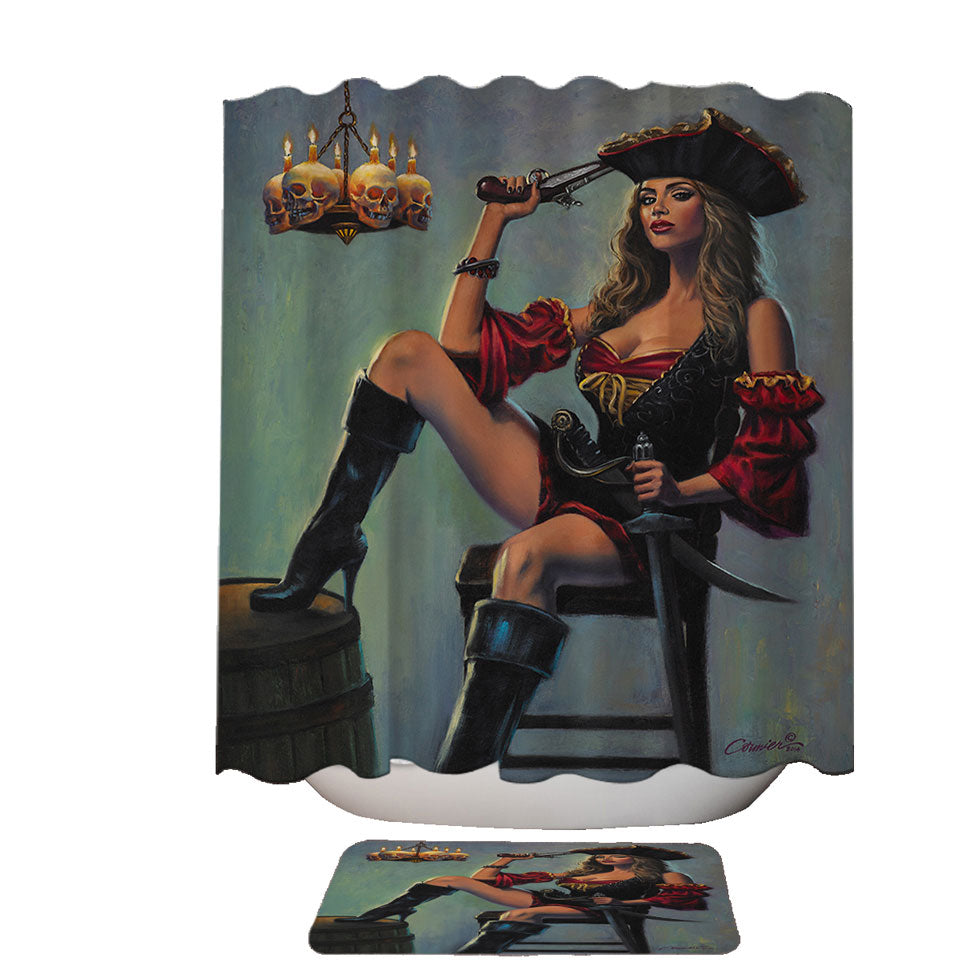 Skull Candles Chandelier Sexy Lady Pirate Shower Curtains