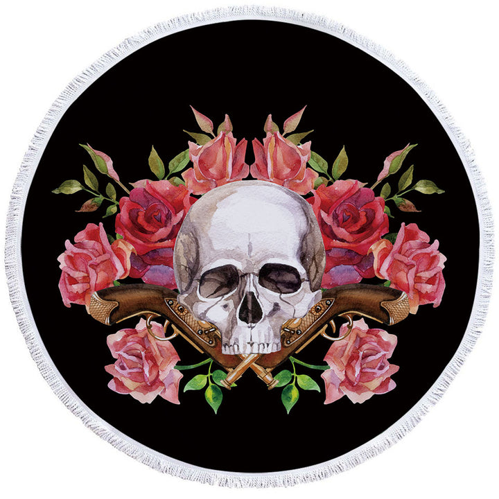 Skull Roses and Vintage Pistols Beach Towels and Bags Set