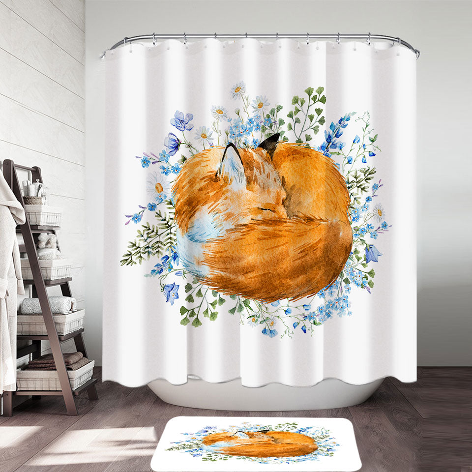 Sleeping Fox Shower Curtains with Wild Animals