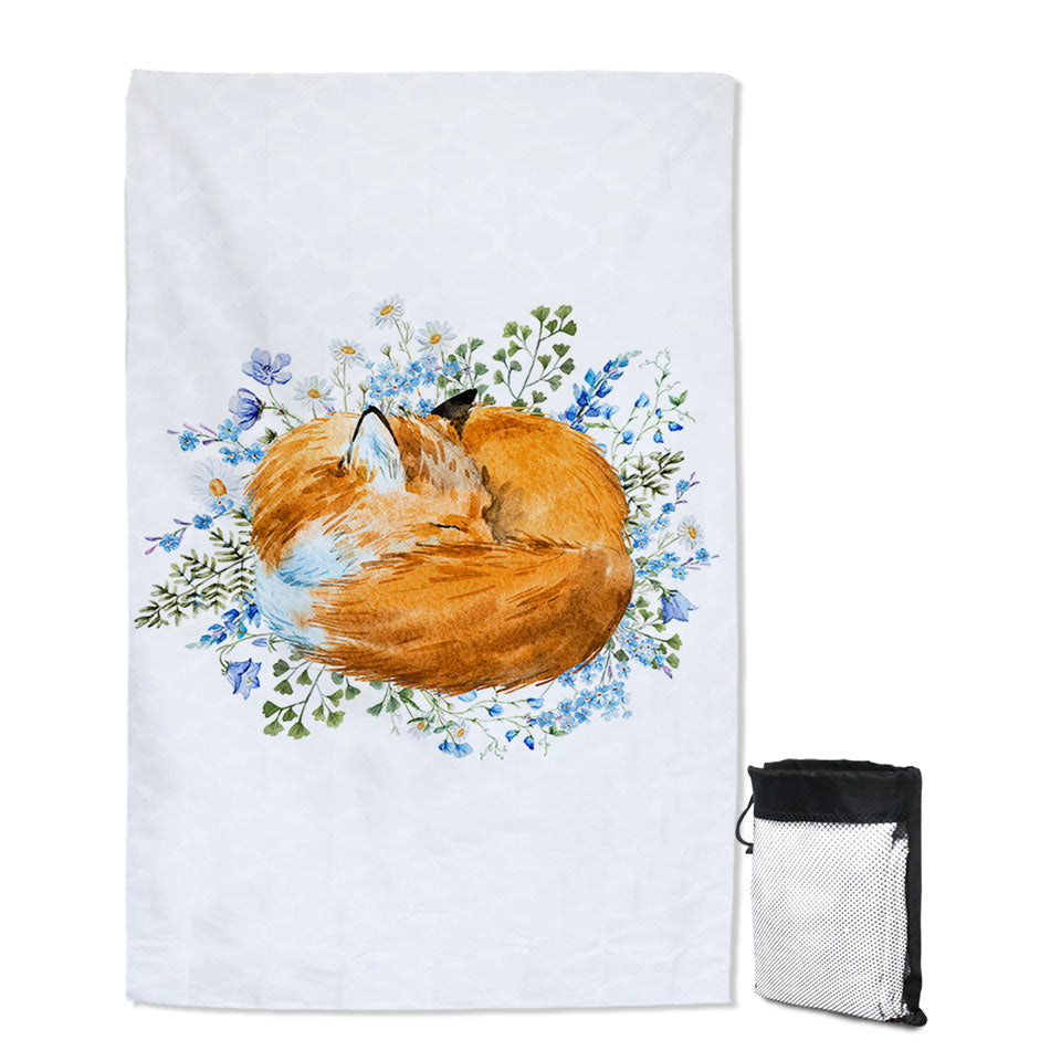 Sleeping Fox Travel Beach Towel with Animal