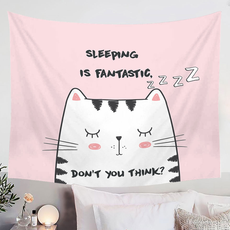 Sleepy Cat Funny Wall Decor Tapestry