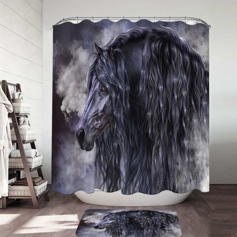 Smoke and Ebony Black Horse Animal Shower Curtain