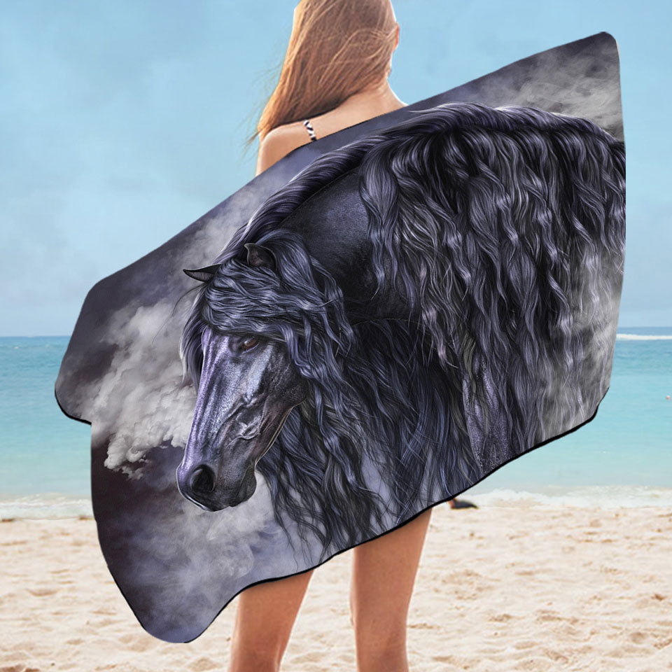 Smoke and Ebony Black Horse Microfiber Beach Towel