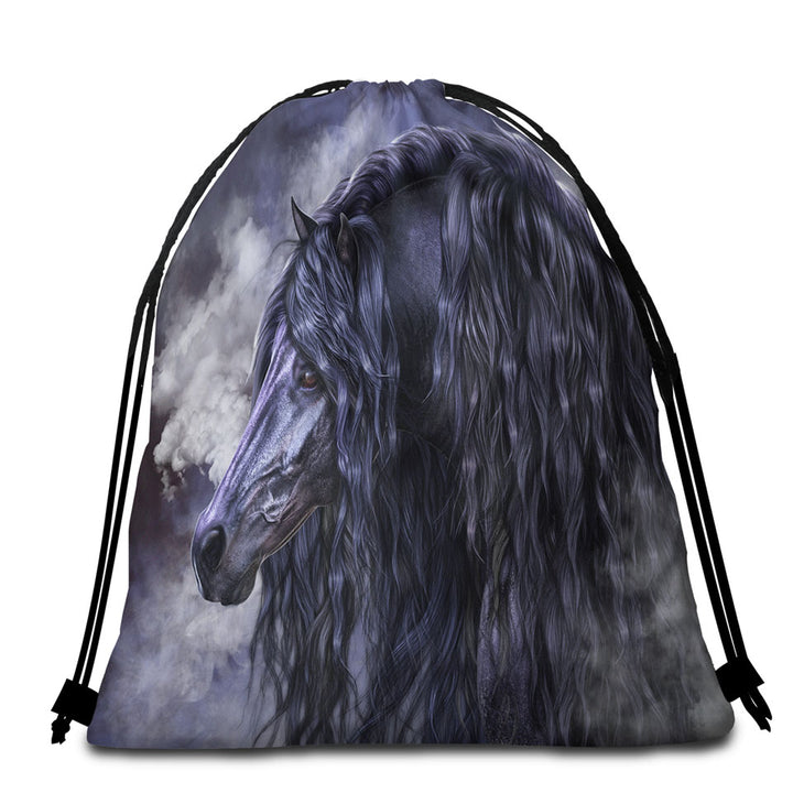 Smoke and Ebony Black Horse Packable Beach Towel