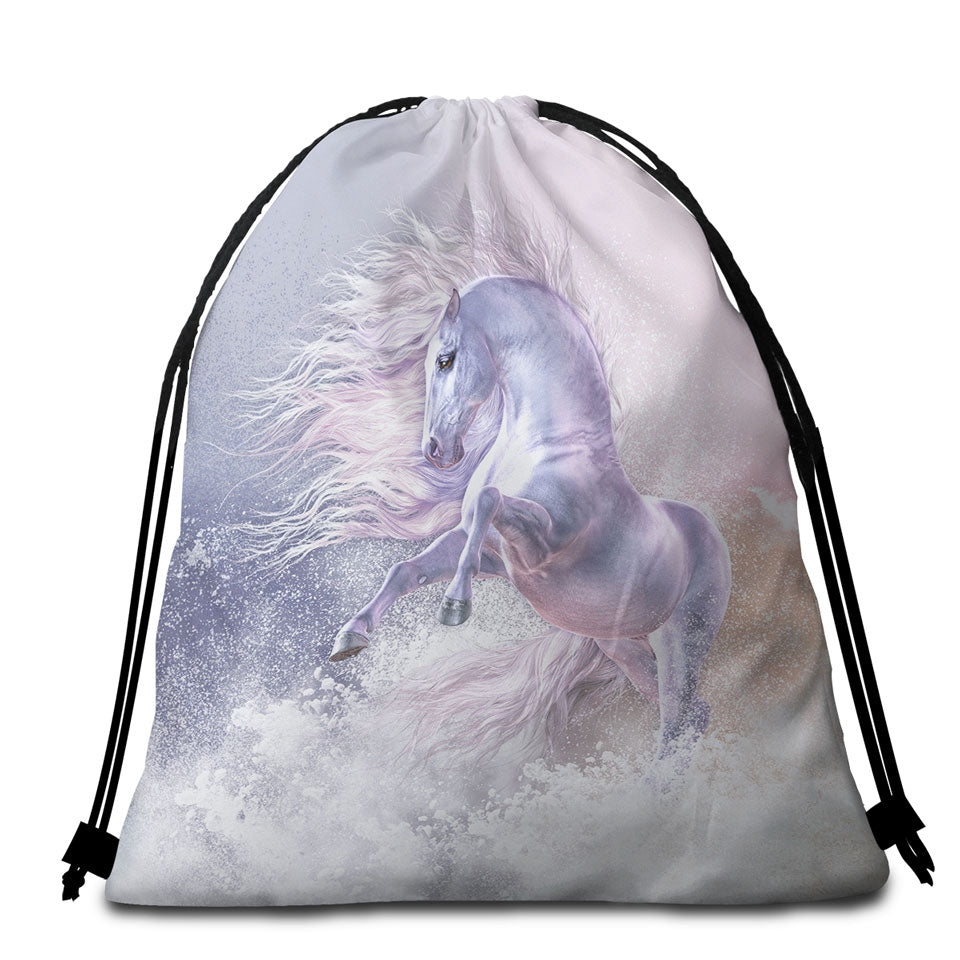 Snow Ghost a Stunning White Horse Beach Towel Bags