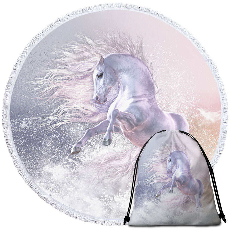 Snow Ghost a Stunning White Horse Beach Towels