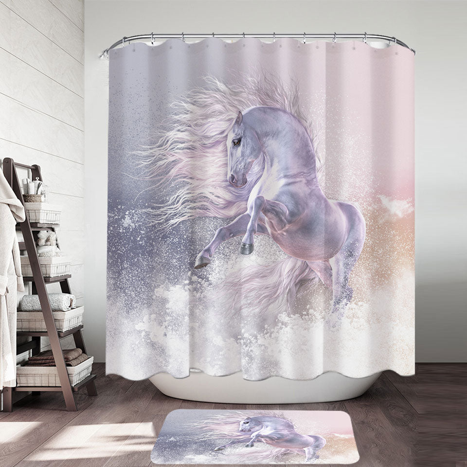 Snow Ghost a Stunning White Horse Fabric Shower Curtain