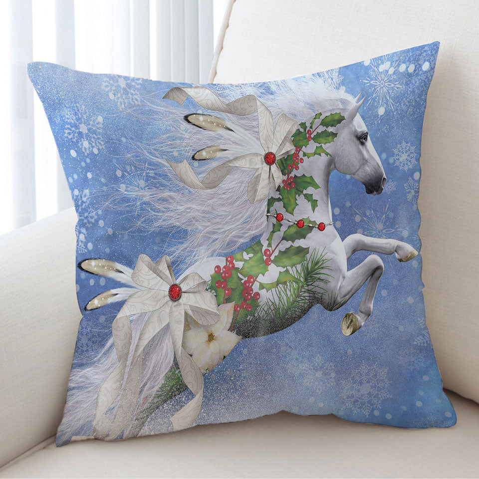Snowflakes Winter White Horse Cushion