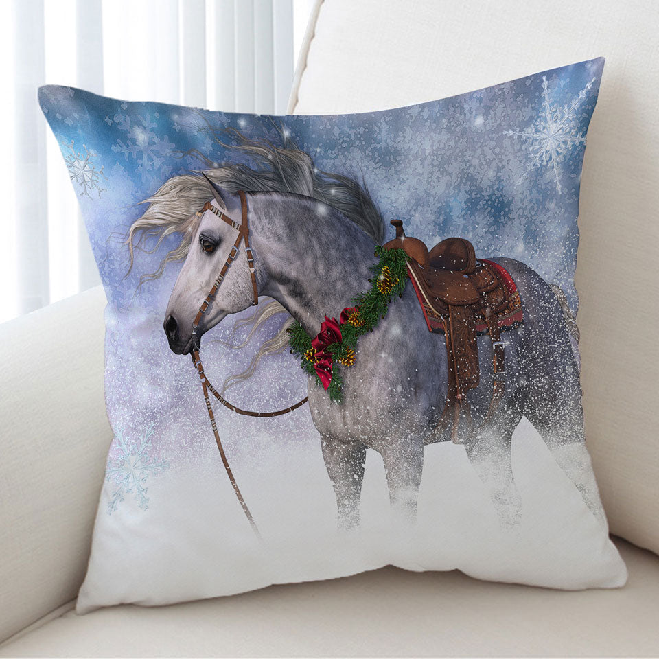 Snowy Christmas Cushion Covers with White Horse