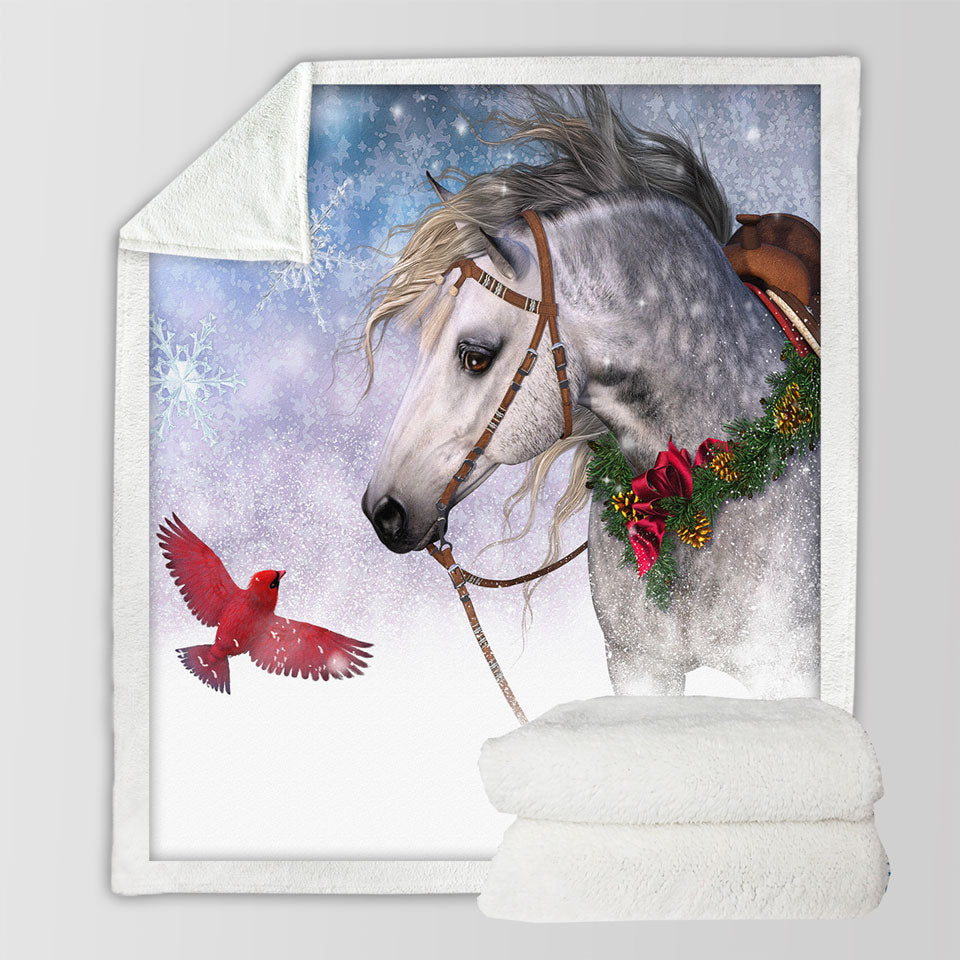 products/Snowy-Christmas-Fleece-Blankets-with-Red-Bird-and-White-Horse