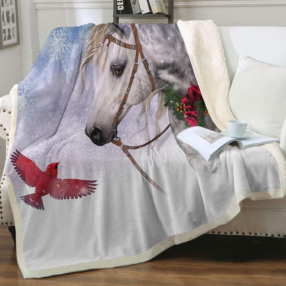 products/Snowy-Christmas-Throw-Blanket-with-Red-Bird-and-White-Horse