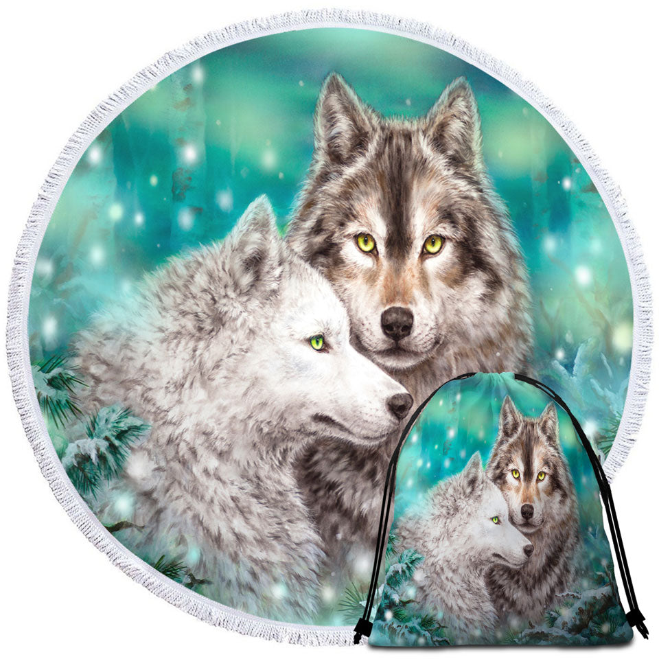 Snowy Forest Wolves Beach Towels and Bags Set