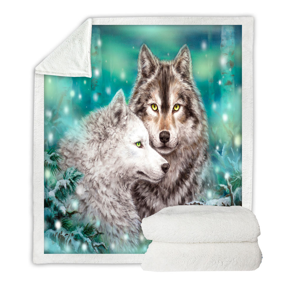 Snowy Forest Wolves Sofa Blankets