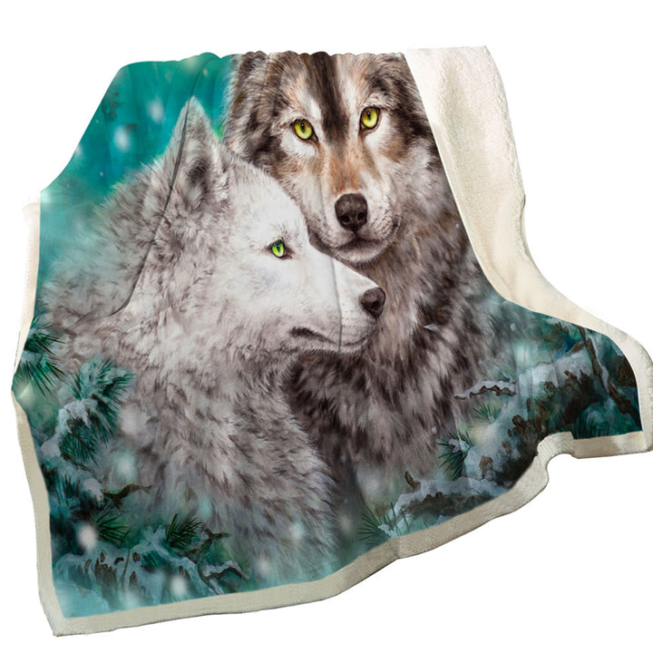 Snowy Forest Wolves Throw Blanket