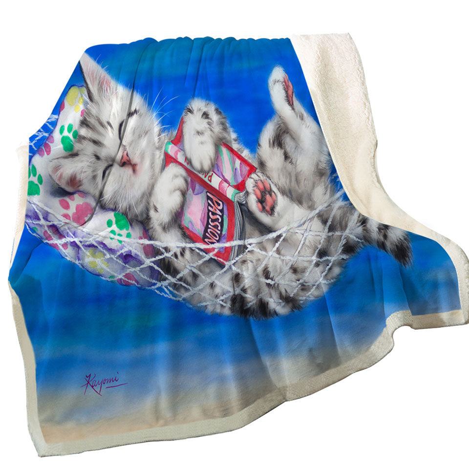 Sofa Blankets with Funny Cats Designs Beach Hammock Grey Kitten