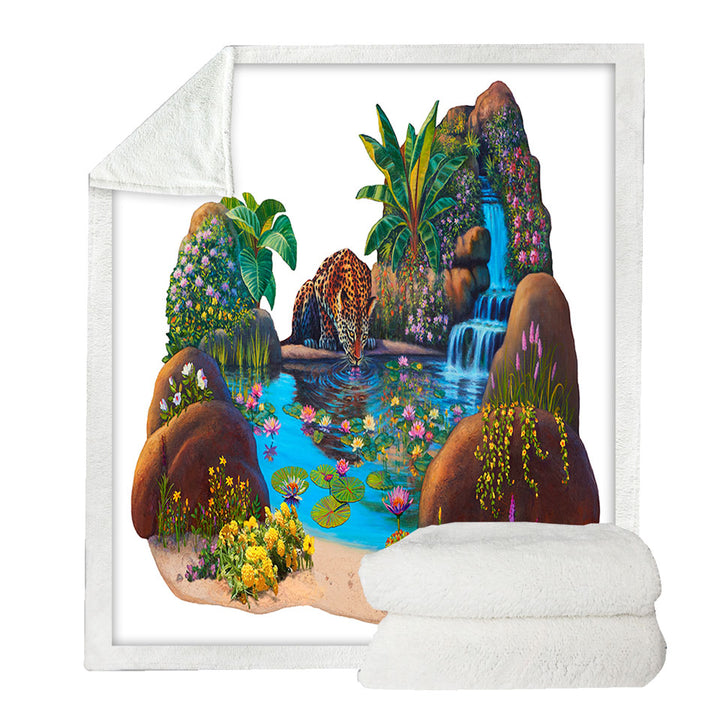 Sofa Blankets with Leopard Tropical Watering Hole