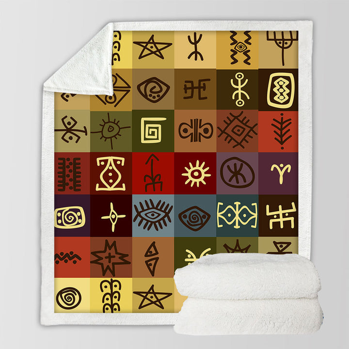 Sofa Blankets with Multi Colored Panels Cool Ancient Symbols
