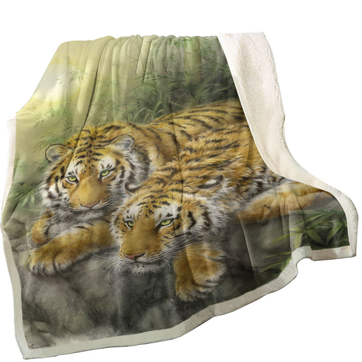 Sofa Blankets with Wild Animals Art Tigers Forest Morning