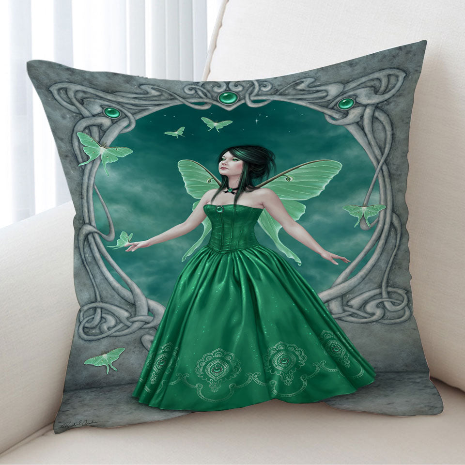 Sofa Pillows with Butterflies and Green Emerald Butterfly Girl