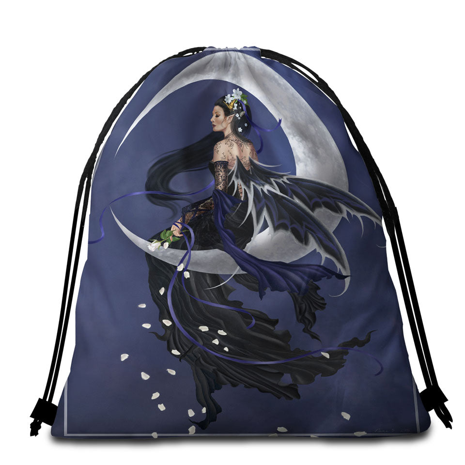 Solace on the Moon of the Dark Night Elf Fairy Beach Towel Bags
