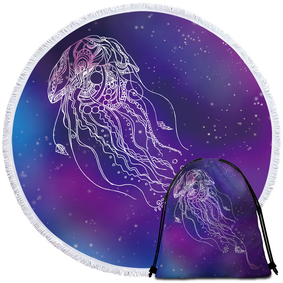 Space Background Jellyfish Beach Towels and Bags Set