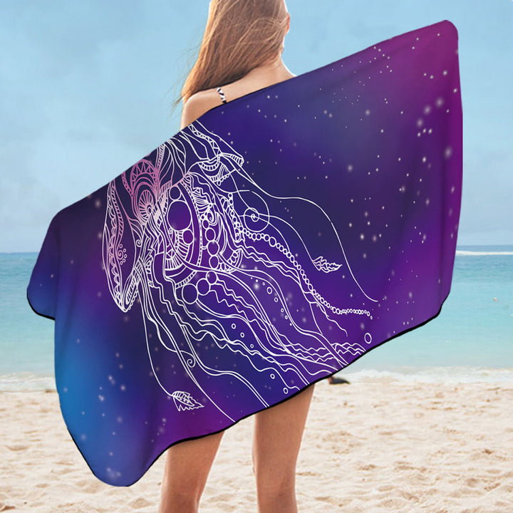 Space Background Jellyfish Microfiber Beach Towel