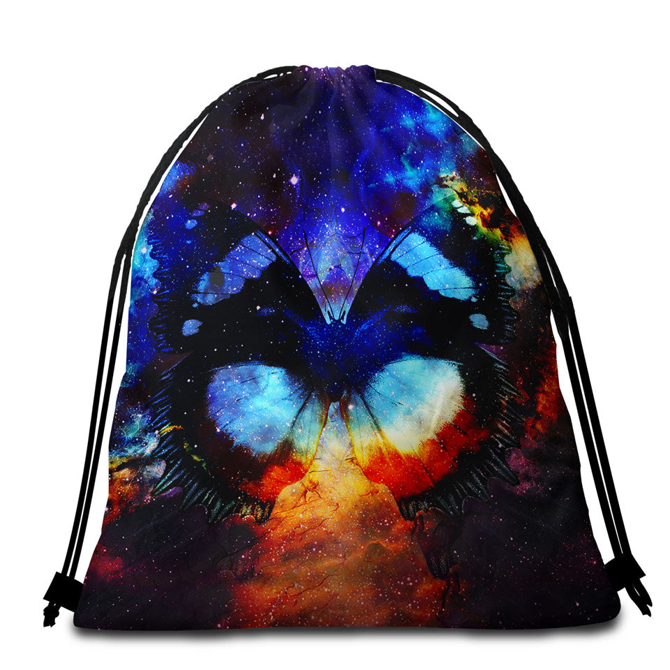 Space Butterfly Beach Towel Bags