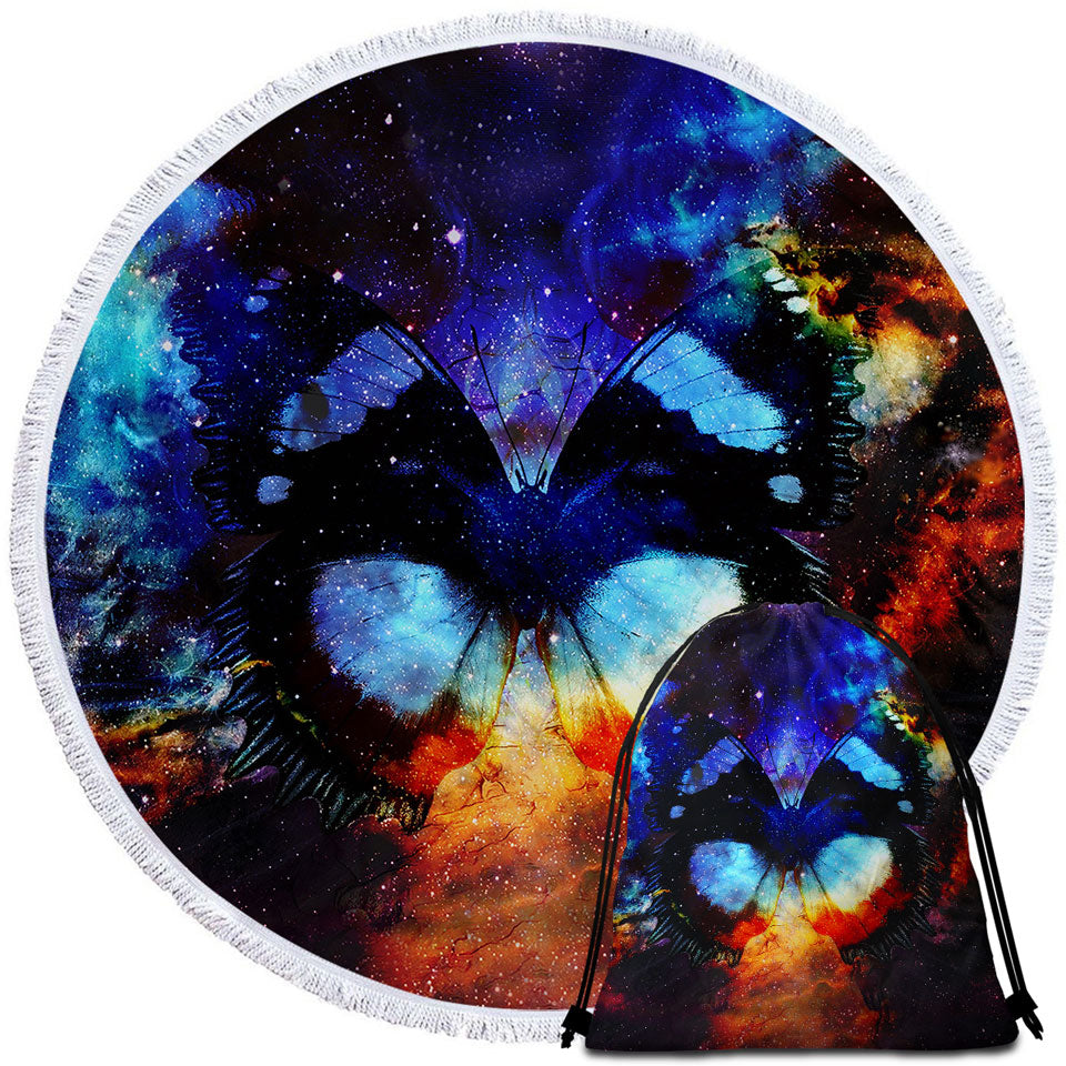 Space Butterfly Round Beach Towel