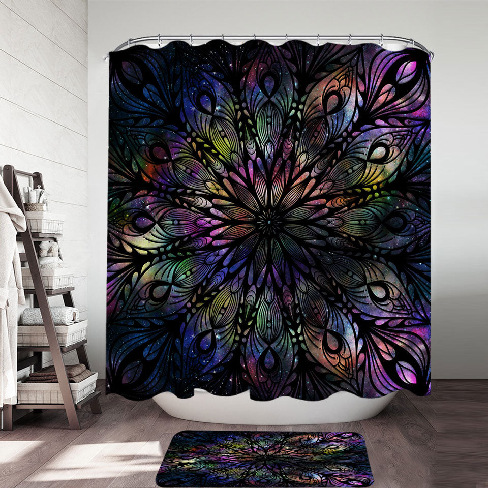 Space Feathers Mandala Shower Curtain