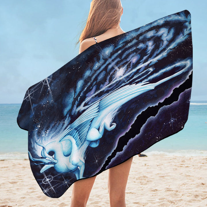 Space Galaxy Dragon Microfiber Beach Towel Soaring through the Cosmos