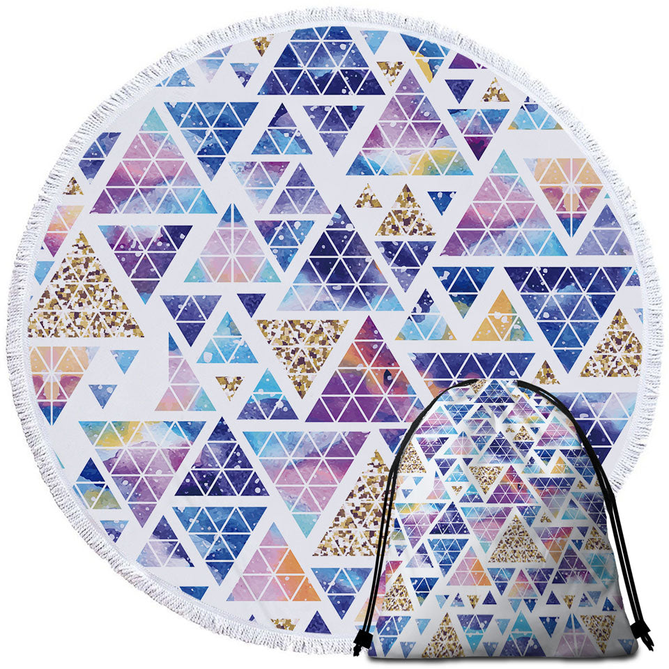 Space Round Towel with Triangles Abstract
