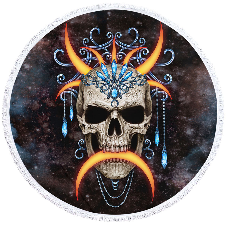 Space Skull Round Beach Towel the Moon Queen