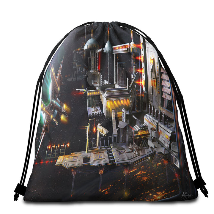 Space Station Beach Towel Bags Landing Bay Science Fiction Art