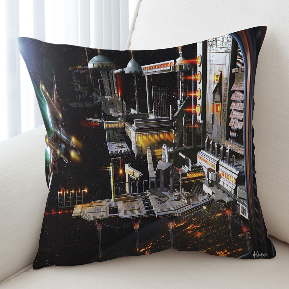 Space Station Cushion Covers Landing Bay Science Fiction Art