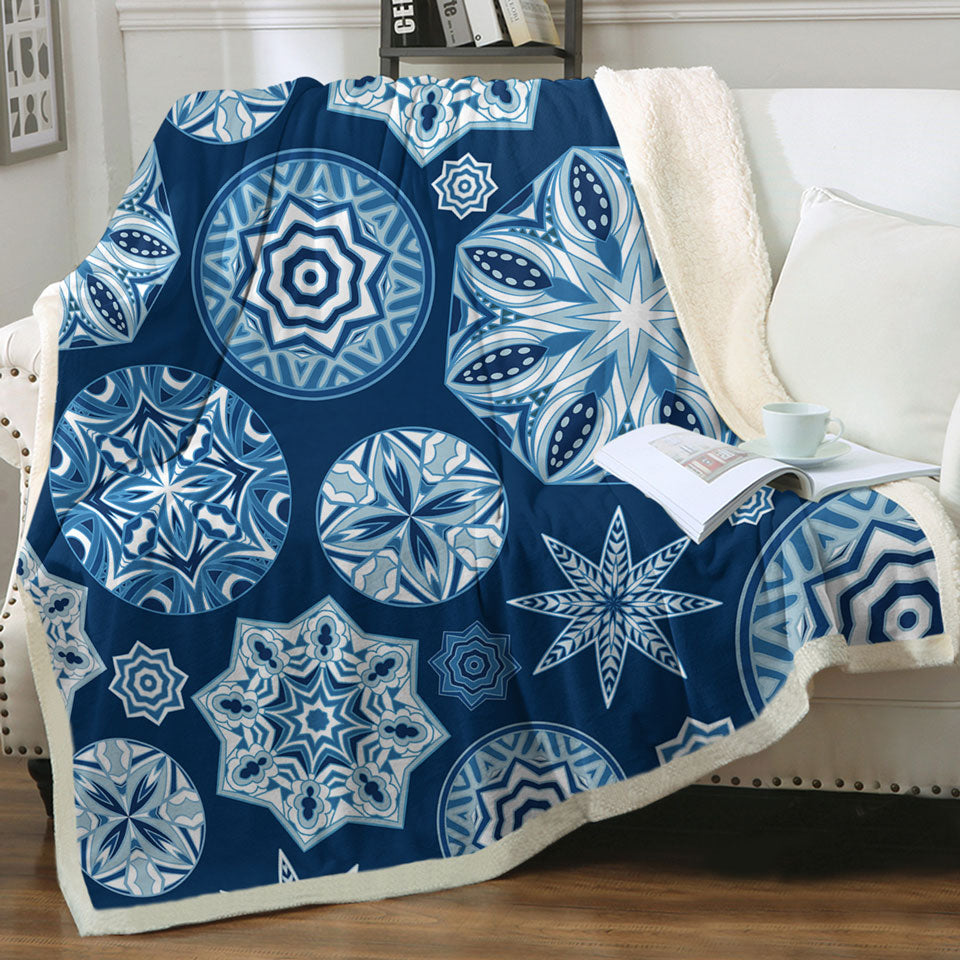 Sparkling Blue Blankets Snowflakes Mandalas