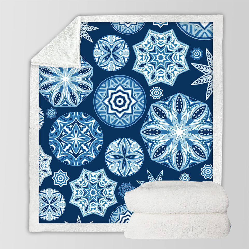 Sparkling Blue Decorative Throws Snowflakes Mandalas