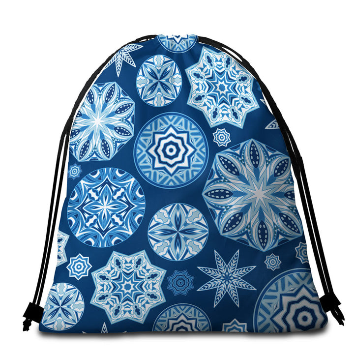 Sparkling Blue Snowflakes Mandalas Beach Bags and Towels