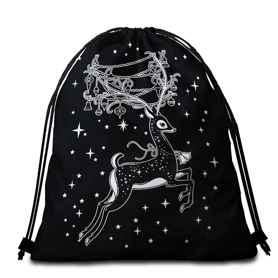 Sparkling Christmas Beach Towel Bags Cute White Tailed Deer