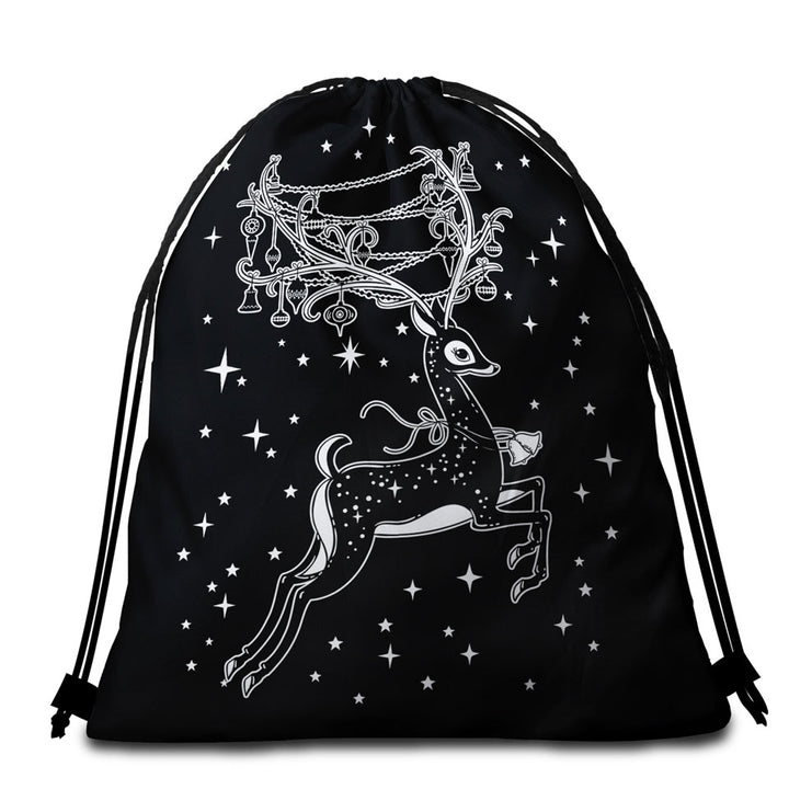 Sparkling Christmas Beach Towel Bags Cute White Tailed Deer
