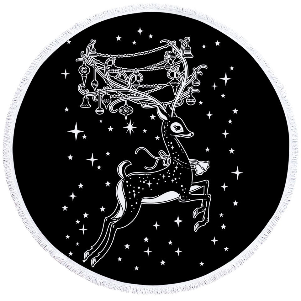 Sparkling Christmas Circle Beach Towel Cute White Tailed Deer