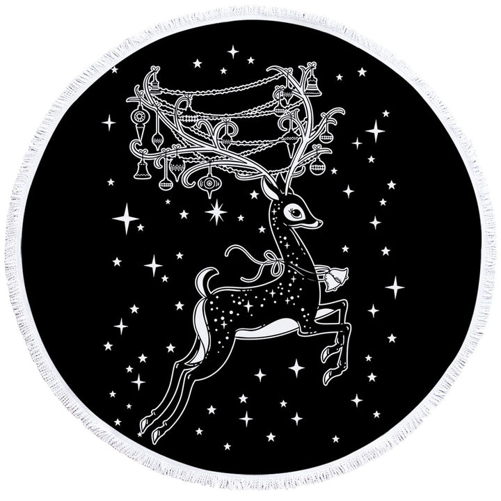 Sparkling Christmas Circle Beach Towel Cute White Tailed Deer