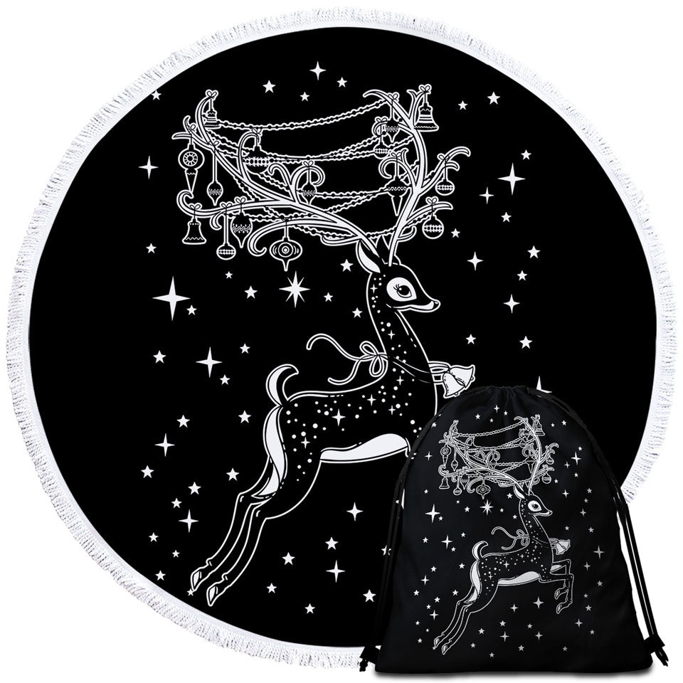Sparkling Christmas Round Beach Towel Cute White Tailed Deer